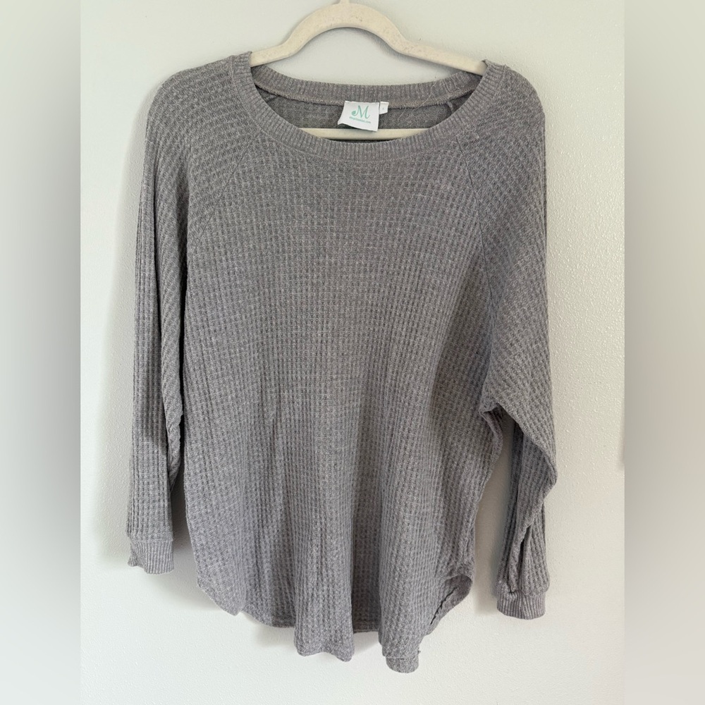 Women’s Shop the Mint Gray Waffle Knit Crew Neck Sweater Size Small